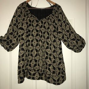 Black and gold Anne Klein peasant style top Sz 2X